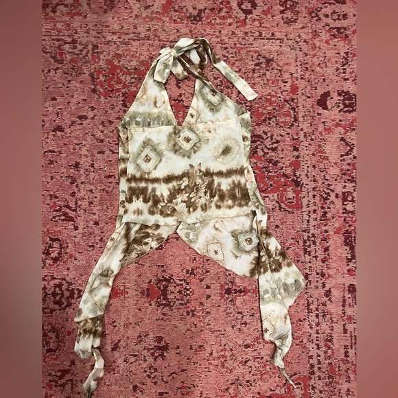 Y2K Boho Tie Dye Lightweight Halter Crop Top, Size: Small - Picture 4 of 4